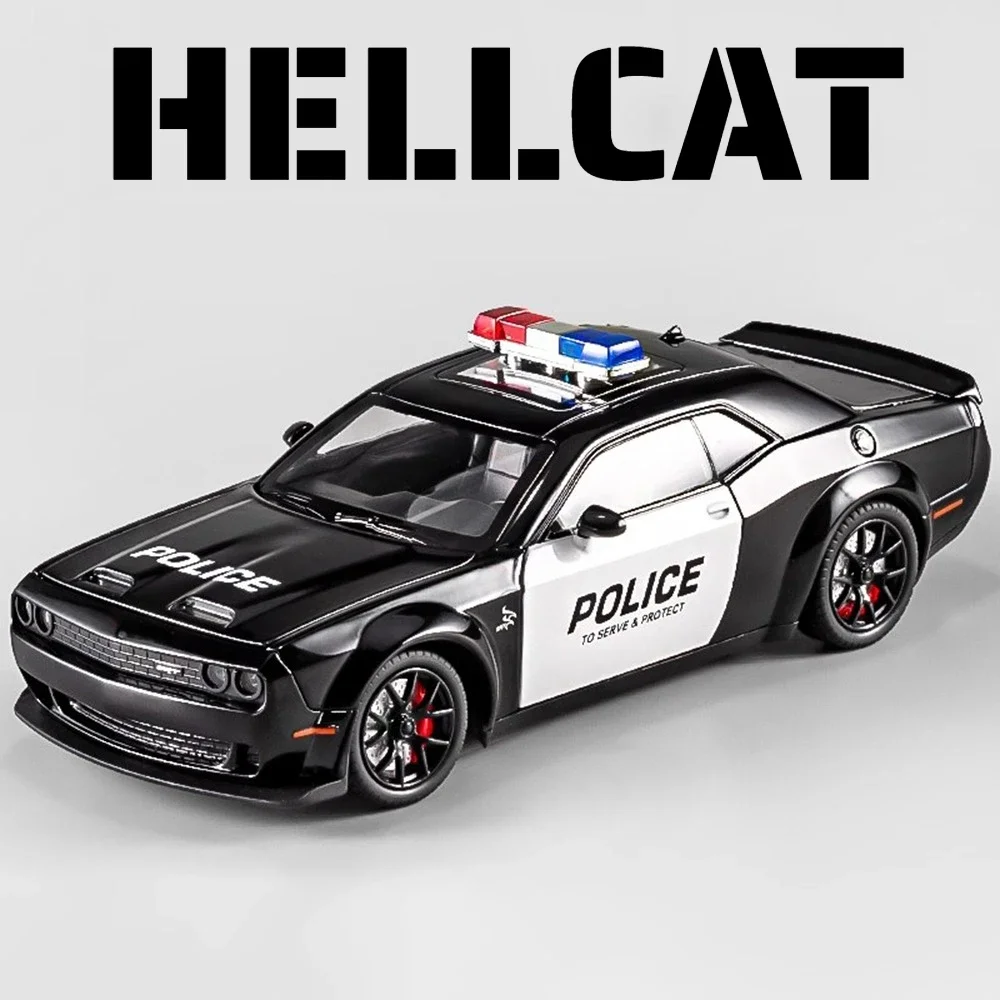 1:24 Schaal SRT Hellcat Prado LC250 Politieauto Model Speelgoed Deuren Geopend Trek Licht Muziek Miniatuur Voertuigen Kinderen Jongens Geschenken