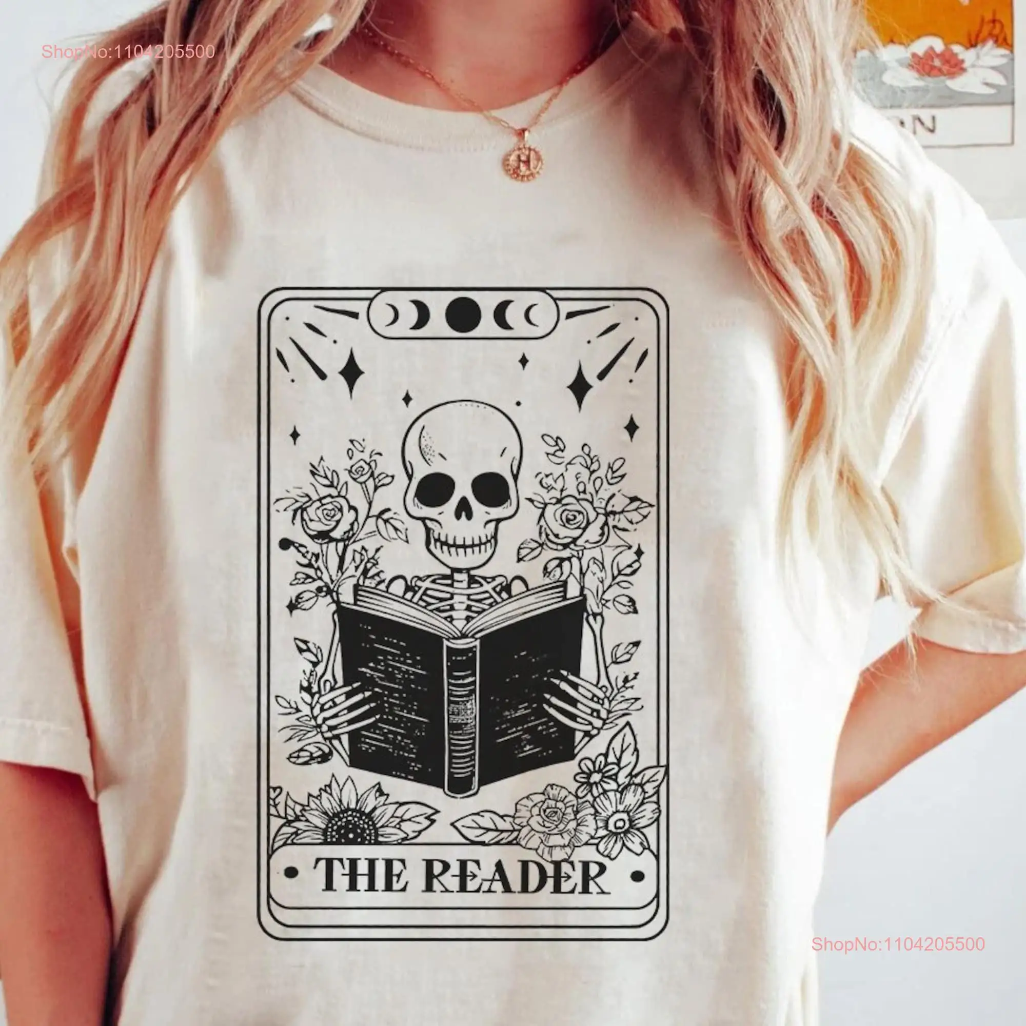 Book T Shirt The Reader Tarot Card Skeleton Read Lover Reading Bookworm Club long or short sleeves
