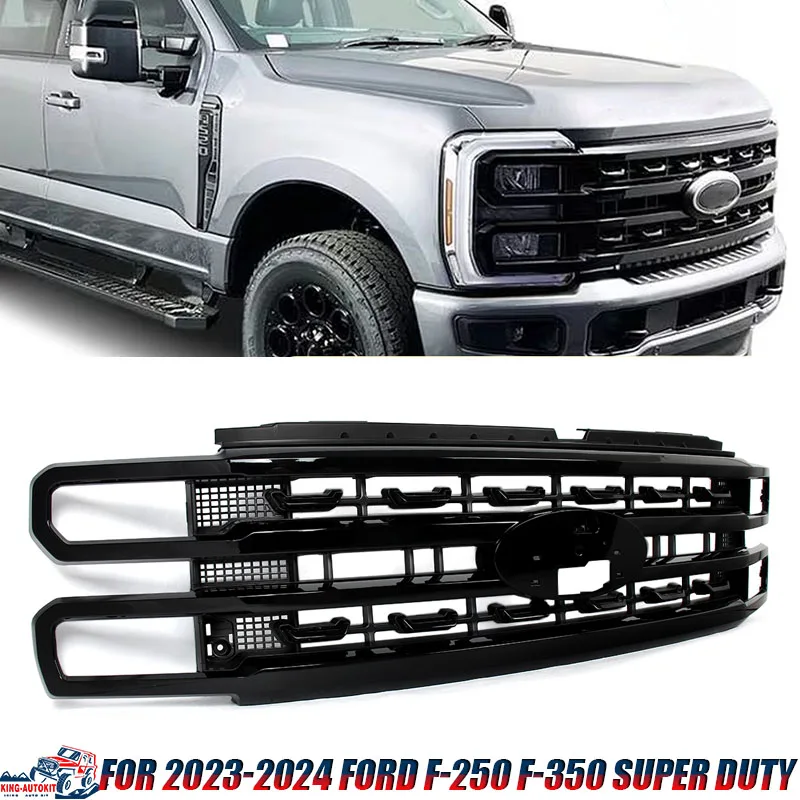 

Glossy Black Modified Grille For 2023-2024 Ford F250 F350 F450 Super Duty Platinum Front Bumper Upper Grille PC3B-8200-CFSMAS