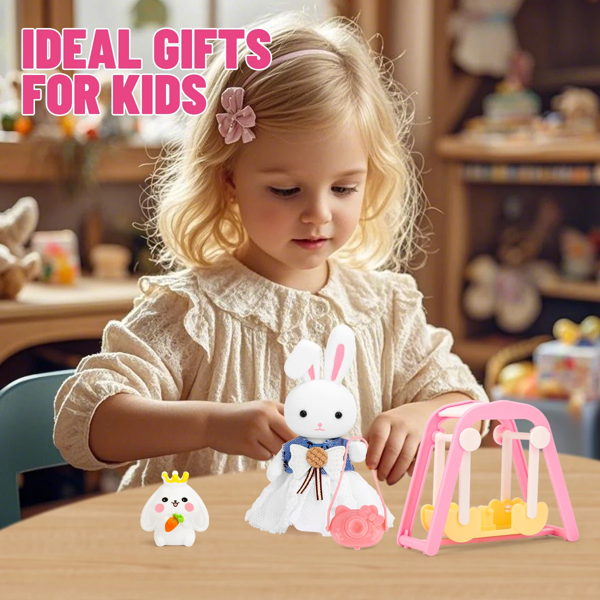 1 مجموعة طفل الفتيات التظاهر اللعب منزل لعب الأدوار سوينغ ملعب الأرنب الأرنب مجموعة الأطفال اكسسوارات منزل اللعب اللعب