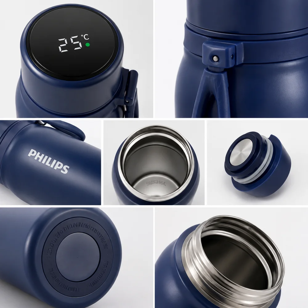 Philips Electric Kettle Thermos Cup 480ML 316 Stainless Steel Temp Display 24-Hour Long Insulation IPX7 AWP2569 insulated bottle