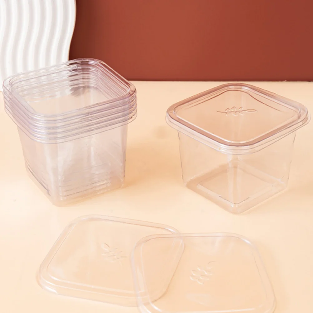 

50 Pcs Cake Packaging Square Fruit Containers Reusable Plastic Dessert Cups Lids Mini Cake Boxes Food Clear Boxes Dome Carrier