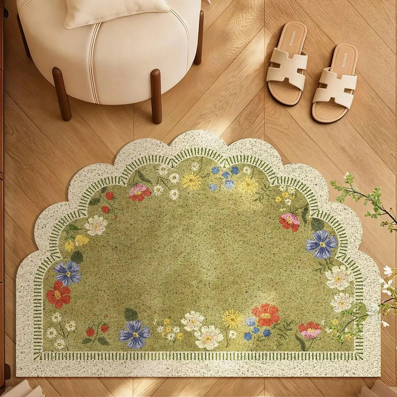 Retro Floral Crystal Velvet Entry Door Mat Wear Resistant Cuttable Entryway Shoe Change Foot Dirt Resistant Mat
