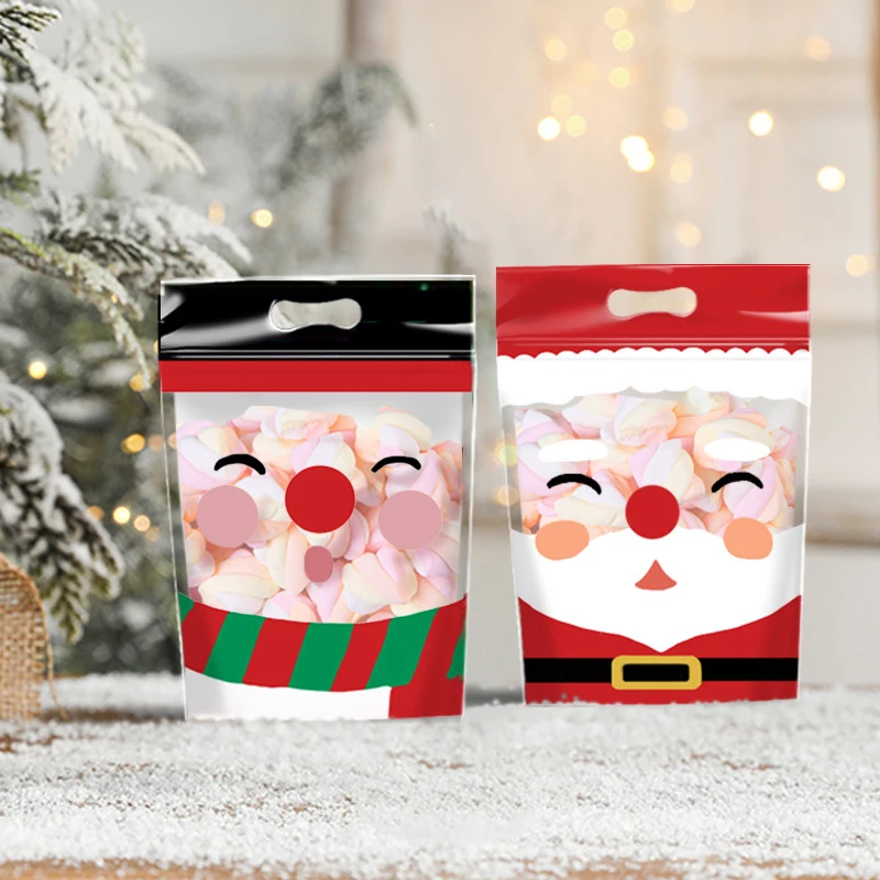 50 Pcs Christmas Plastic Zipper Bags Resealable Zip Lock Santa Claus Cute Cartoon Gift Packaging For Travel Storage Party Favors