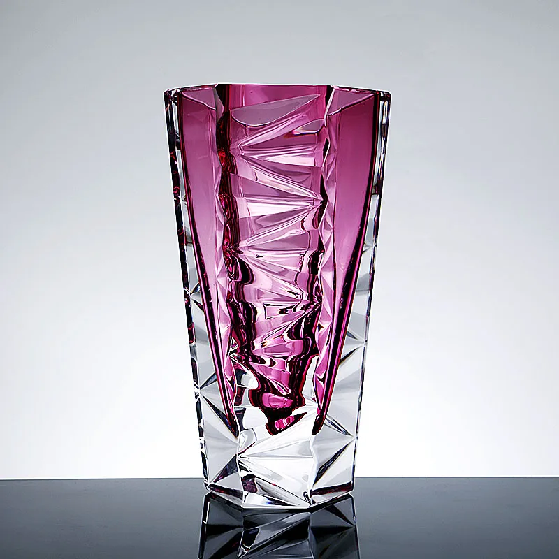 Modern light luxury pink ribbed cut glazed vase, living room water raising vase thickness decorative flower ornament