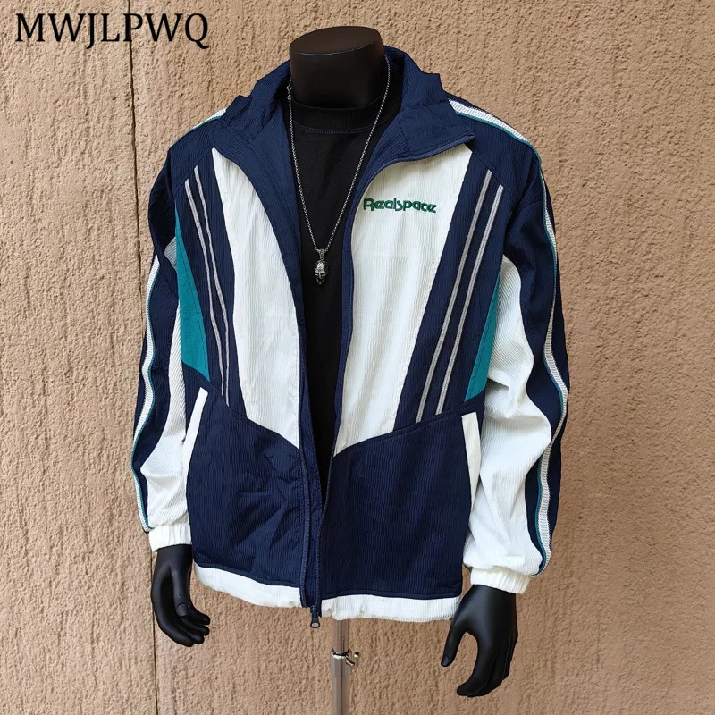 

MWJLPWQ Trendy Color Block Jacket Men's Stand Collar Autumn New Style Zipper Long Sleeve Loose Windbreaker Coat 2025 Tide 11152