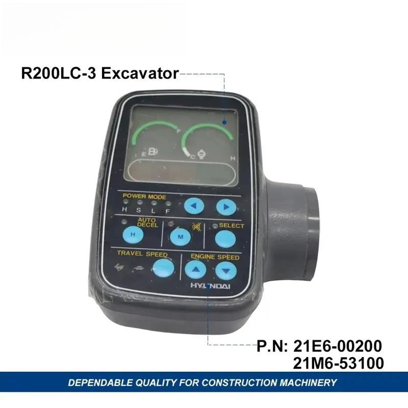 Second Hand R200LC-3 Excavator Parts Display Panel 21E6-00200 21M6-53100 LCD Monitor for Replacement