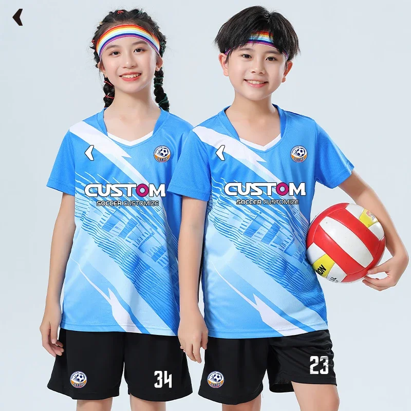 

Wholesale Casual Kids Girls Soccer Jersey Uniform Custom Youth Club Team Football Wear Tracksuit Print Logo Soccer Shirt 6018