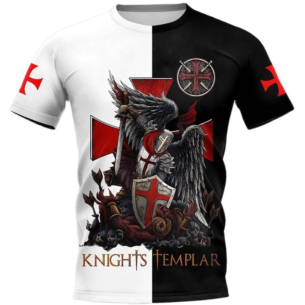 Fashion Retro Knights Templar 3D Printed Men's T-Shirts Summer Casual Streetwear Couple Tees Short Sleeve Tops Drop