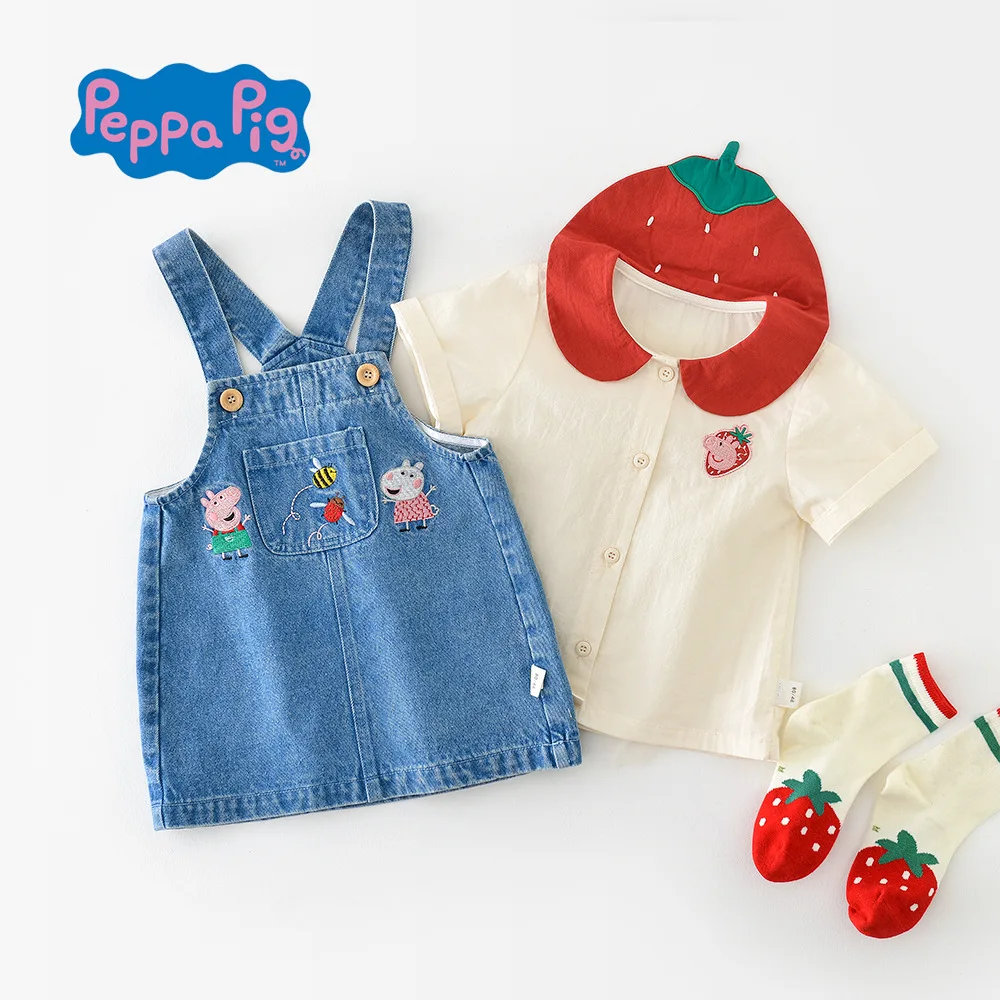 2024 Latest Arrival Children\'s Denim Strap Skirt Peppa Pig Girl Baby 1-3 Years Old Animal Pig Casual Denim Skirt Summer Gift