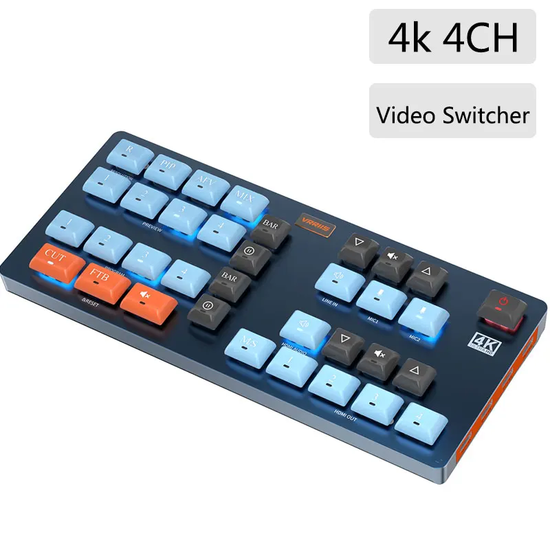 

4K 4 Channel Video Mixer Switcher HDMI-Compatible Multifunctional Guide Broadcast Switching Station for Live Streaming