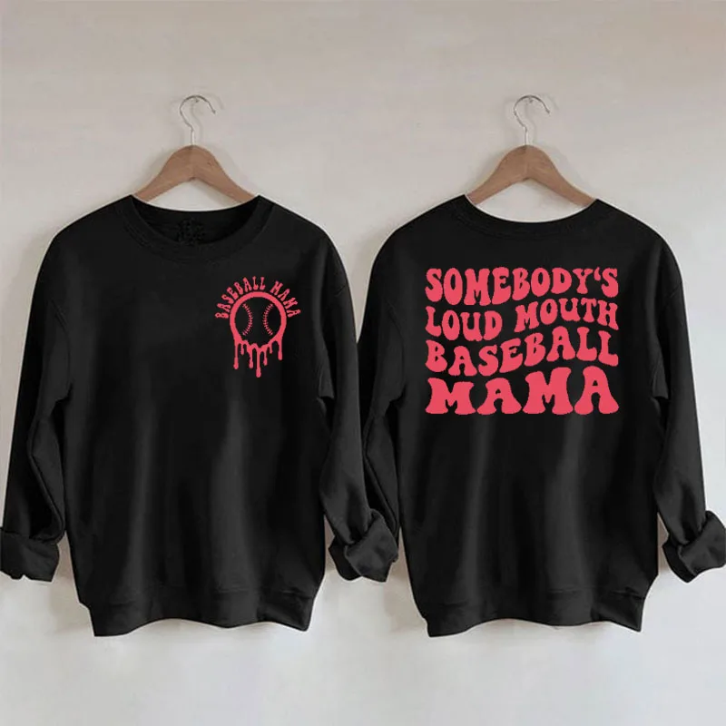 Rheaclots Women's Somebody's Loud Mouth Baseball Mama Printed Women's Cotton Female Cute Long Sleeves Sweatshirt