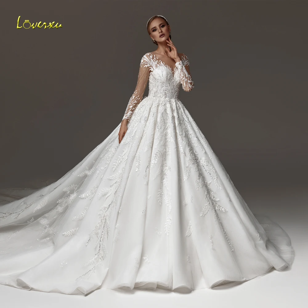 

Loverxu Ball Gown Princess Wedding Dresses 2024 Sweetheart Long Sleeve Vestido De Novia Lace Sequined Elegant Robe De Mariee