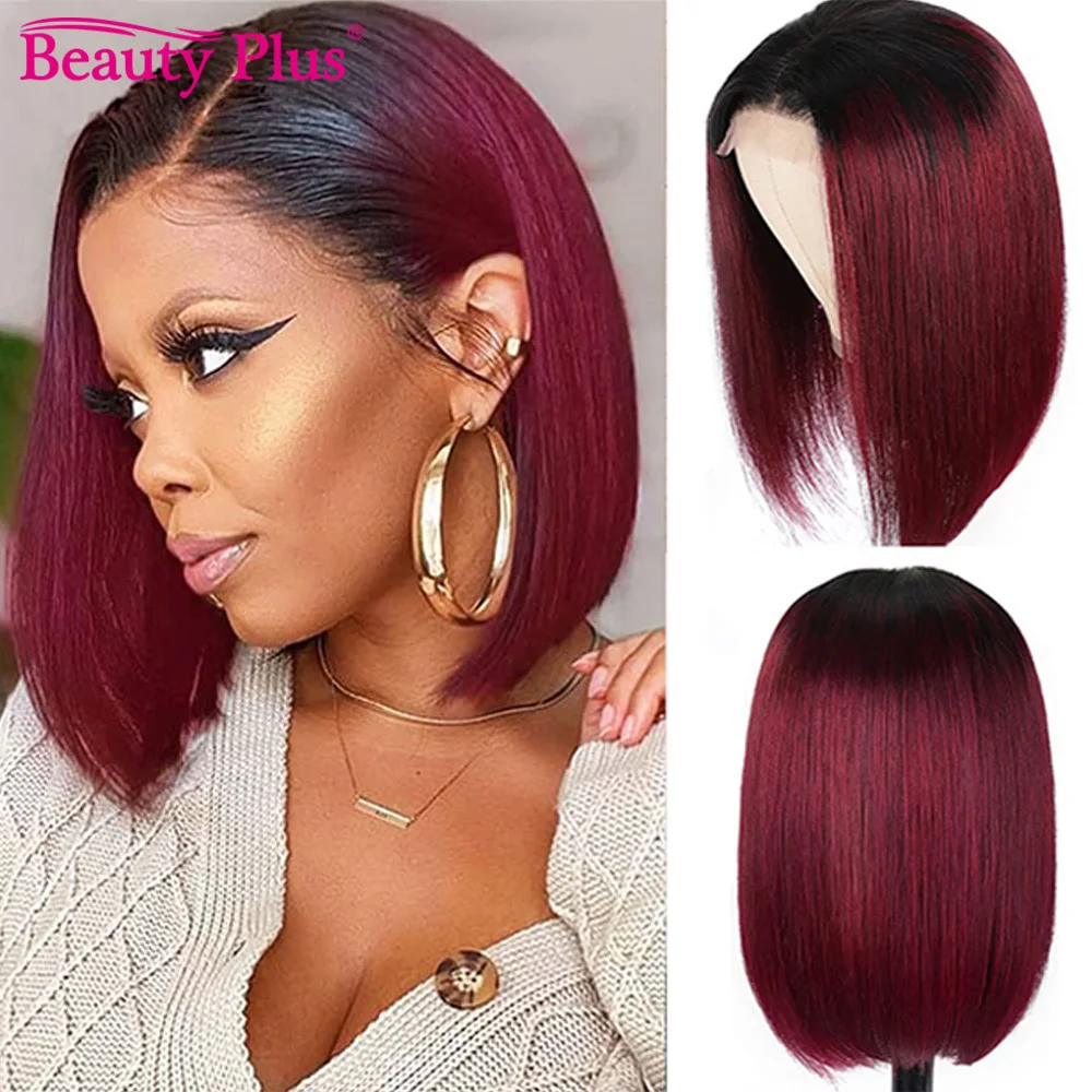 

1b/99J Lace Front Wigs Human Hair Bob Wig 13x5x2 T Part HD Transparent Lace for Black Women Human Hair Pre Plucked