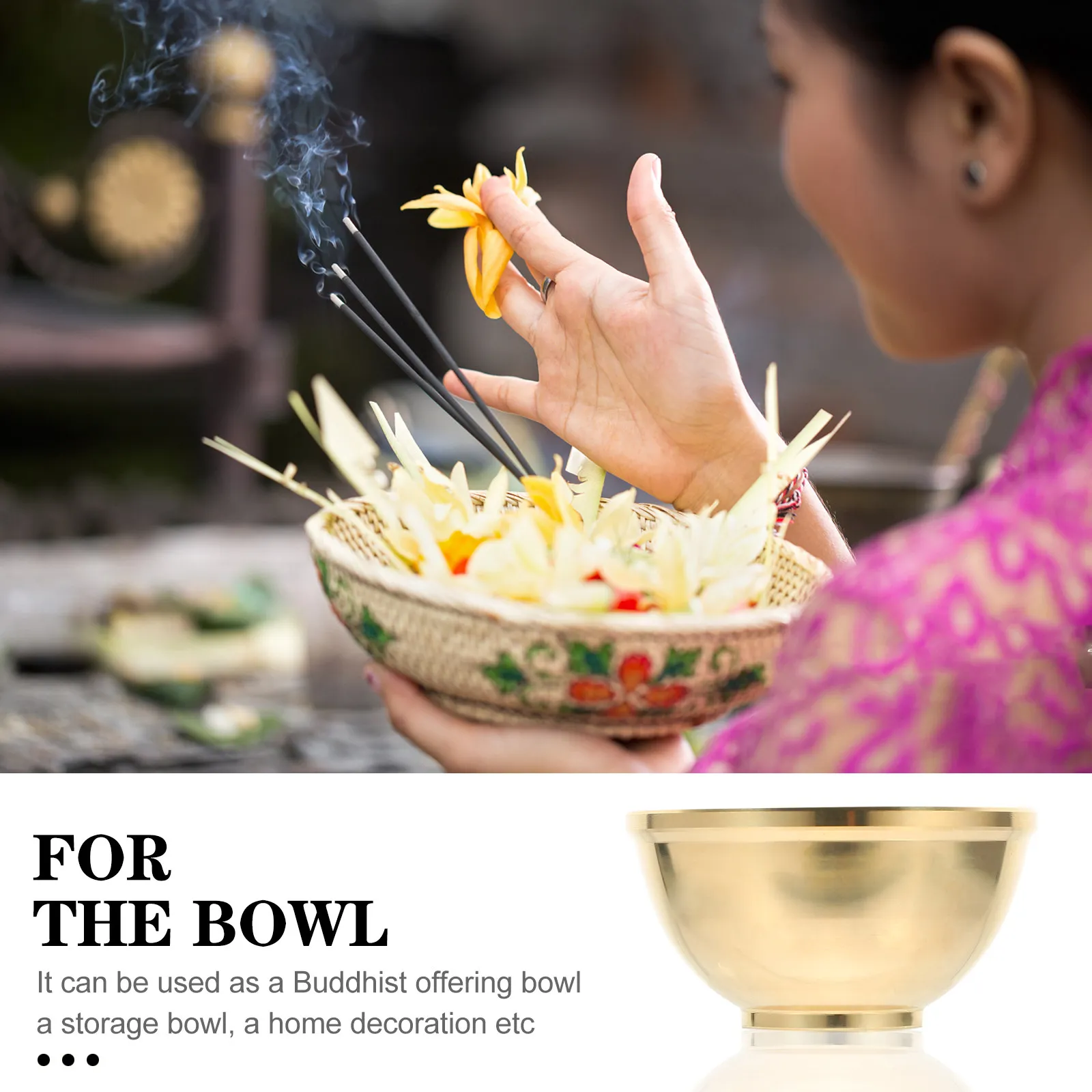 Smooth Edge Copper Offering Bowl Buddhist Altar Bowl for Worship Sacrifice Storage Home Temple Decoration Ritual Copper