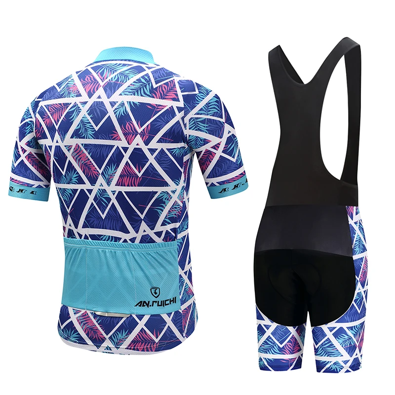 Cycling Jersey Set Men Leaves Pattern Print Short Riding Bicycle Cycling Clothing Bib Sport Jerseys Customized/Wholesale Service