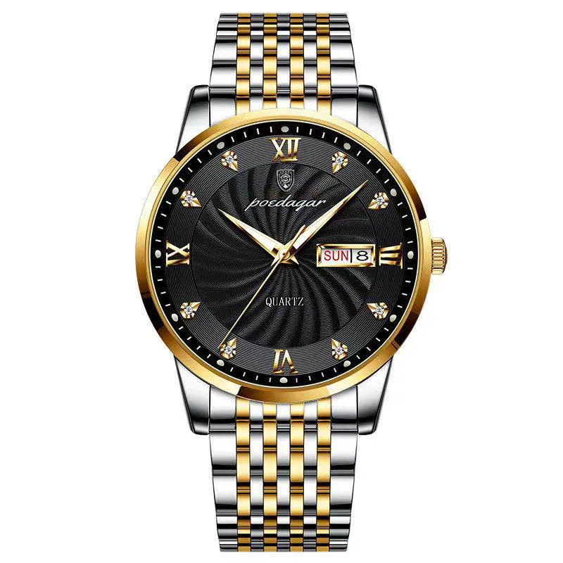 POEDAGAR New Business Mens Watches Top Brand Luxury Stainless Steel Waterproof Week Date Quartz Watch for Men Relogio Masculino