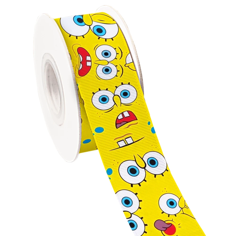 Cartoon Design SpongeBob Printed Grosgrain Ribbon for Cheer Bows DIY Girl Headwear Hair Bows 10yards Satin Ribbon