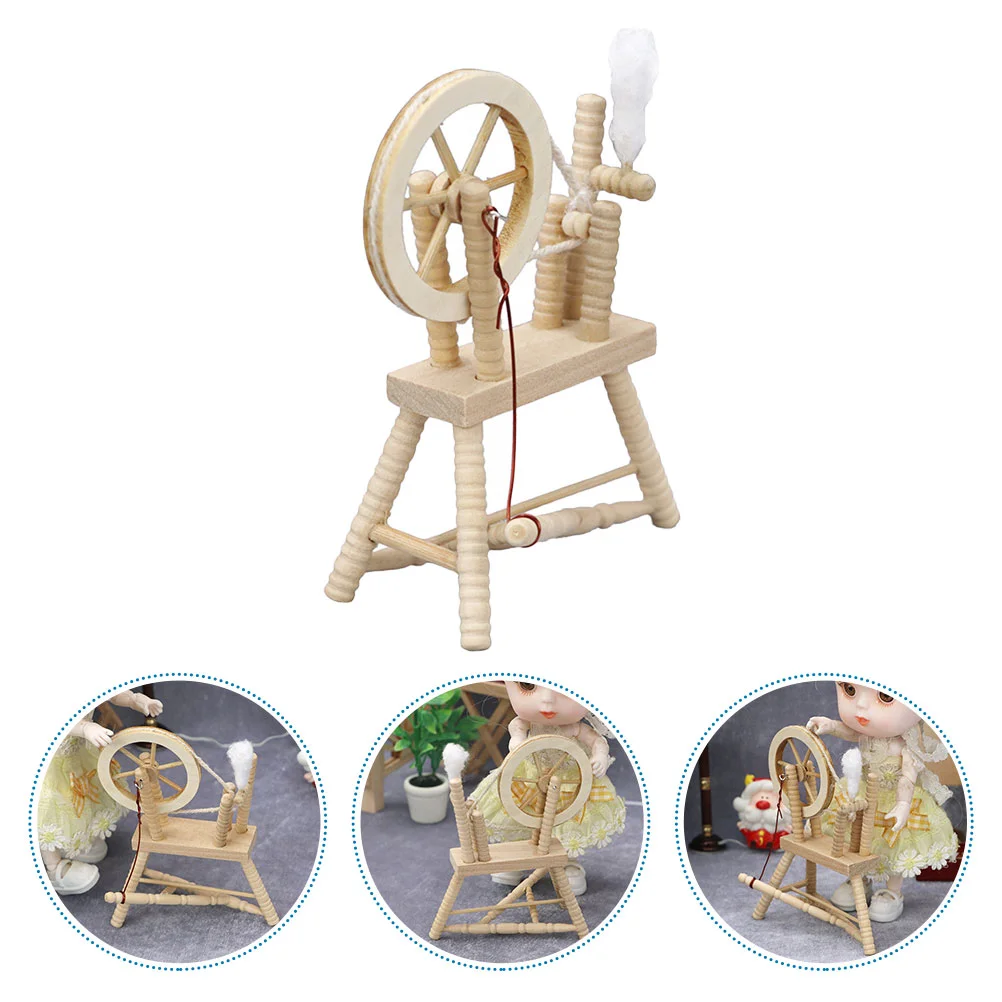 Model Vintage Spinning Wheel Miniature Furniture Adornment Simulation Hand Reeling Machine Toy