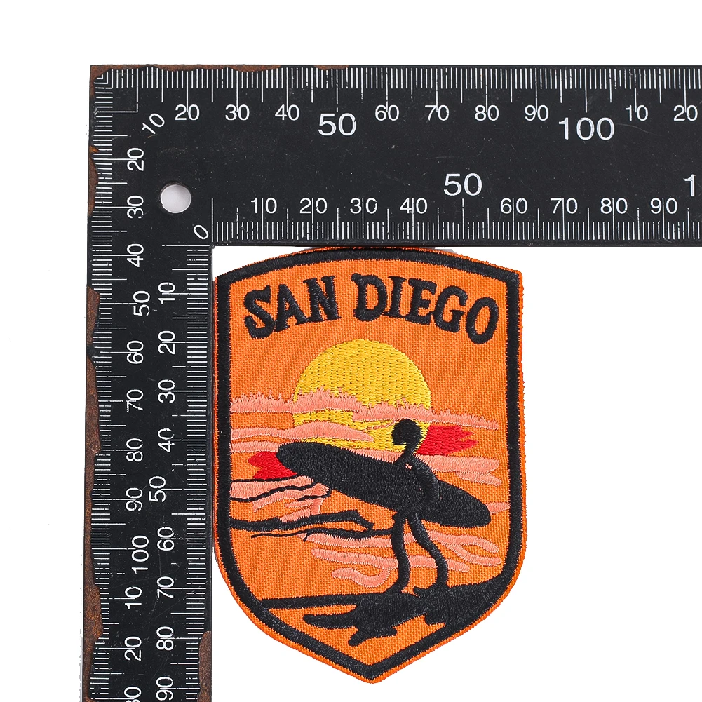 San Diego Surfing Embroidered Patch Sunset Beach Design Applique for Jackets Backpacks DIY Clothing Accessories Travel Souvenir