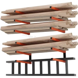 2PCS Lumber Storage Rack Indoor/Outdoor Wall-Mounted Firewood Rack Heavy Duty Metal Wood Organizer Garage Tool Storage Cabinet