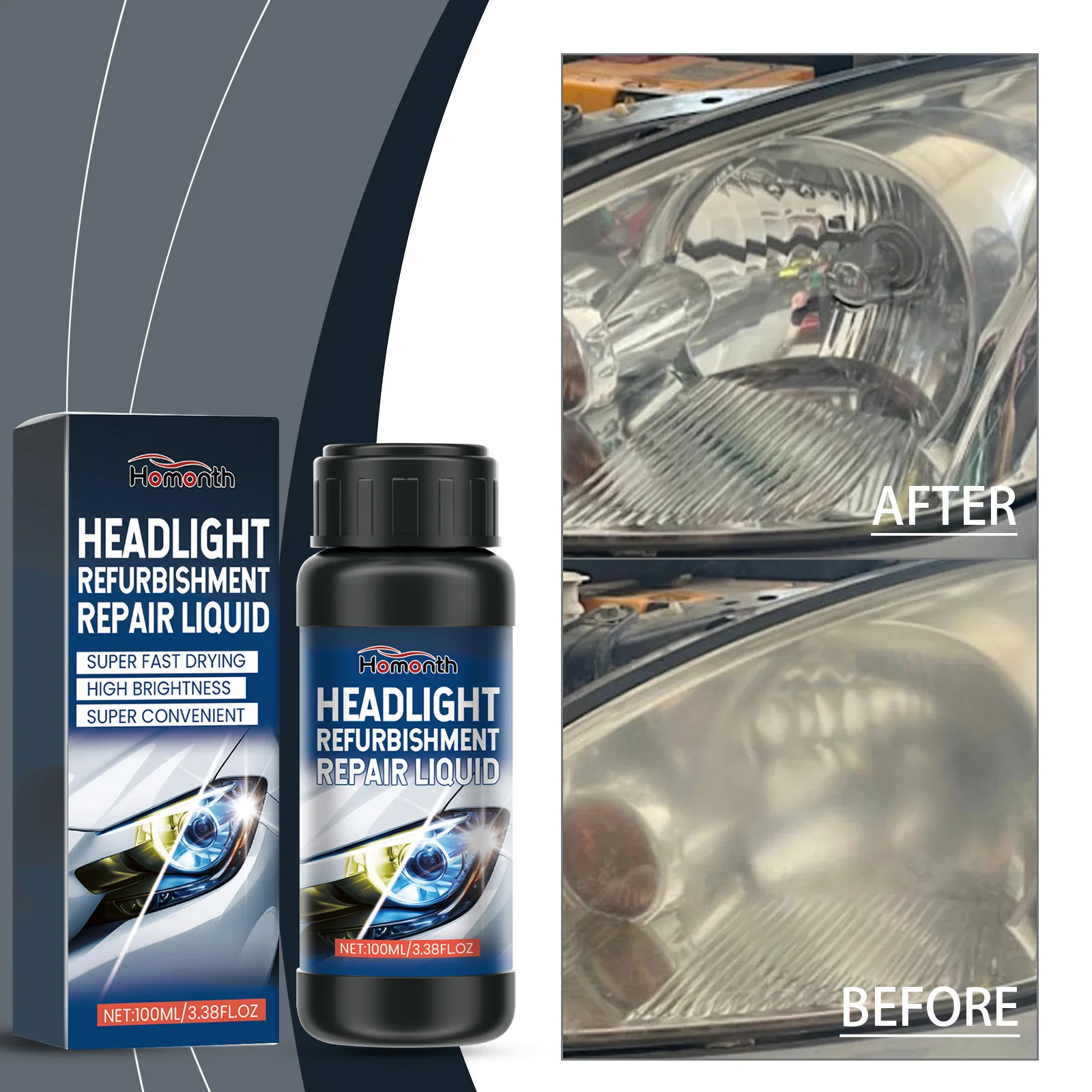 

Car Headlight Restoration Kit 100ml - Yellowing & Oxidation Remover with Protective Coating for Brighter Light Output