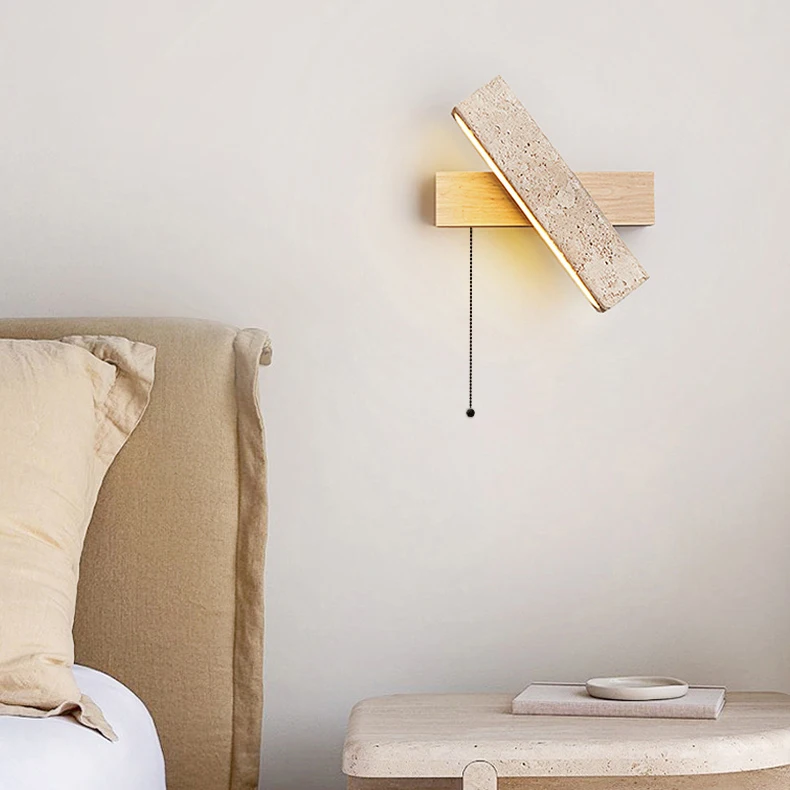 Switch LED Wall Lamp Natural Stone Wood Rotatable