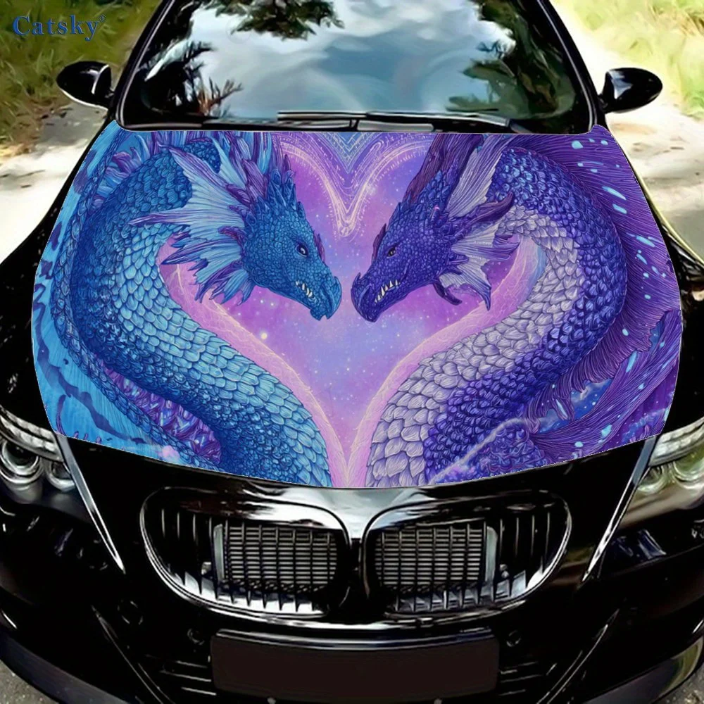 

Виниловая пленка для автомобиля с фантазийными синими и фиолетовыми драконами, водонепроницаемая наклейка на капот автомобиля из ПВХ, самоклеящиеся устойчивые к царапинам наклейки для En