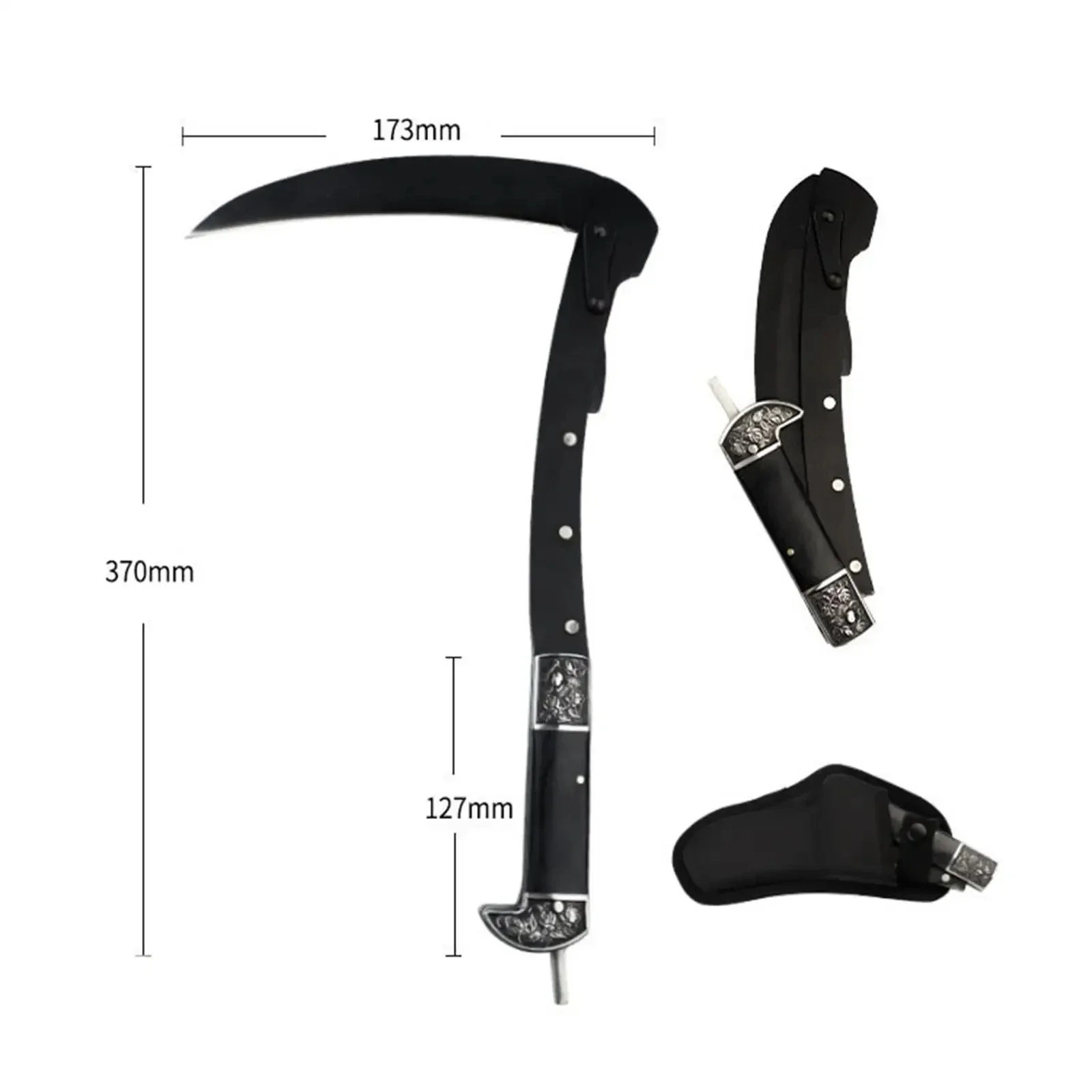 Black Sharp Folding Sickle Scythe Stainless Steel Blade with Sheath Brush Cutter for Farming Cutting Sturdy Multifunctional