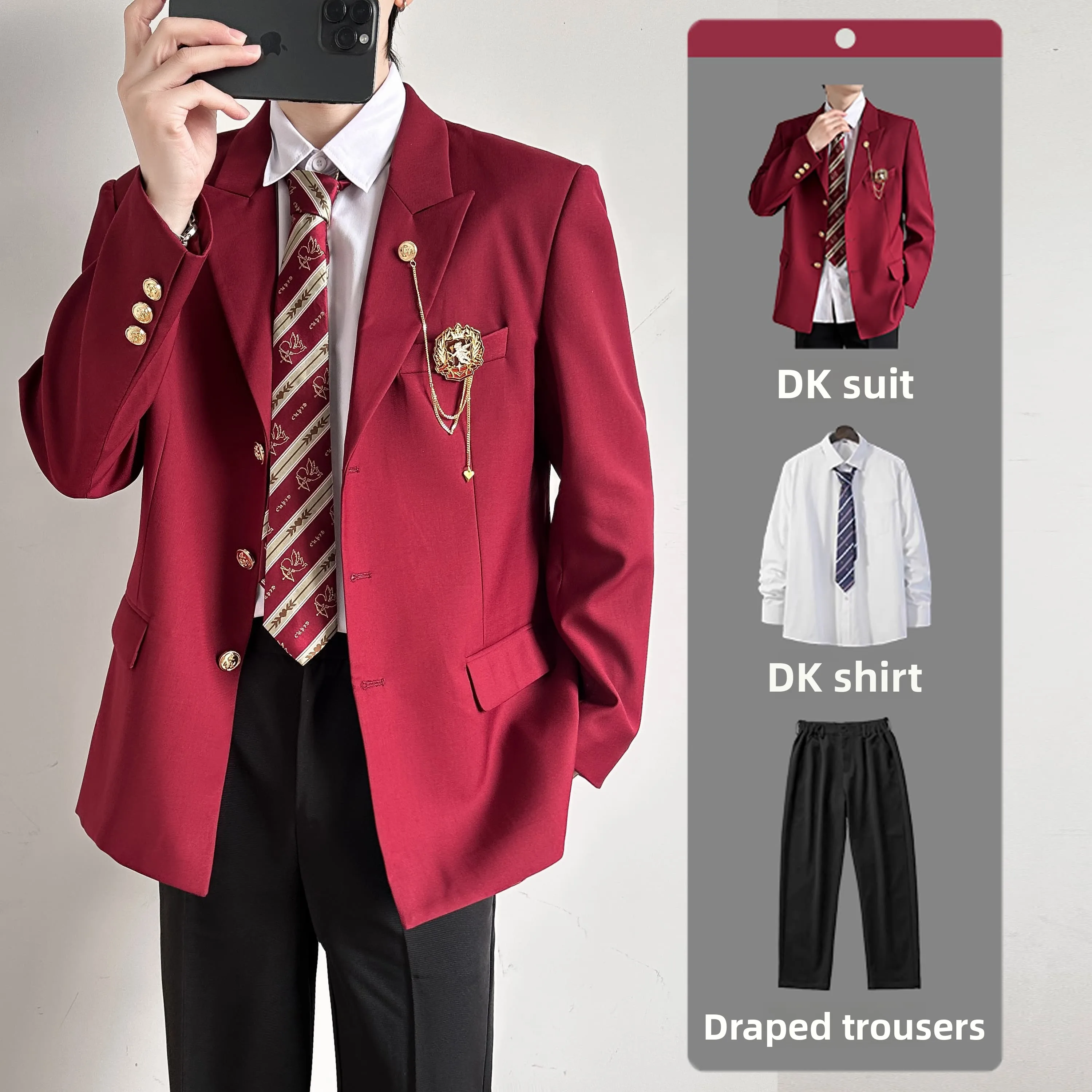 

Красный мужской костюм orm Set Youth Faion Stand Fit Tee Button однорядная кнопка Pure Color Class orm для студентов