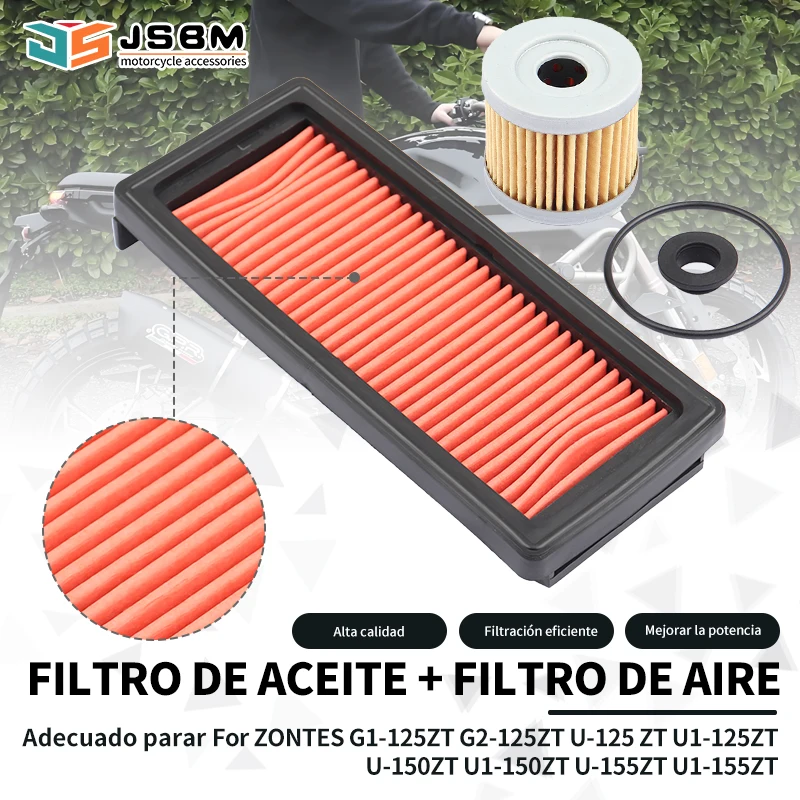 Filtros de aire y aceite para motocicletas JSBM de 125 CC y 150 CC para ZONTES G1-125, G2-125, U-125, U1-125, GK125, U-150, U1-150, U-155 y U1-155.