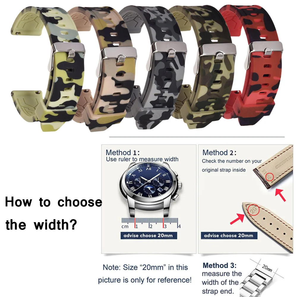 Quick Release Replacement Camouflage Silicone Watch Strap 18mm 20mm 22mm 24mm Wrist Watch Band Universal CAMO Rubber Bracelet