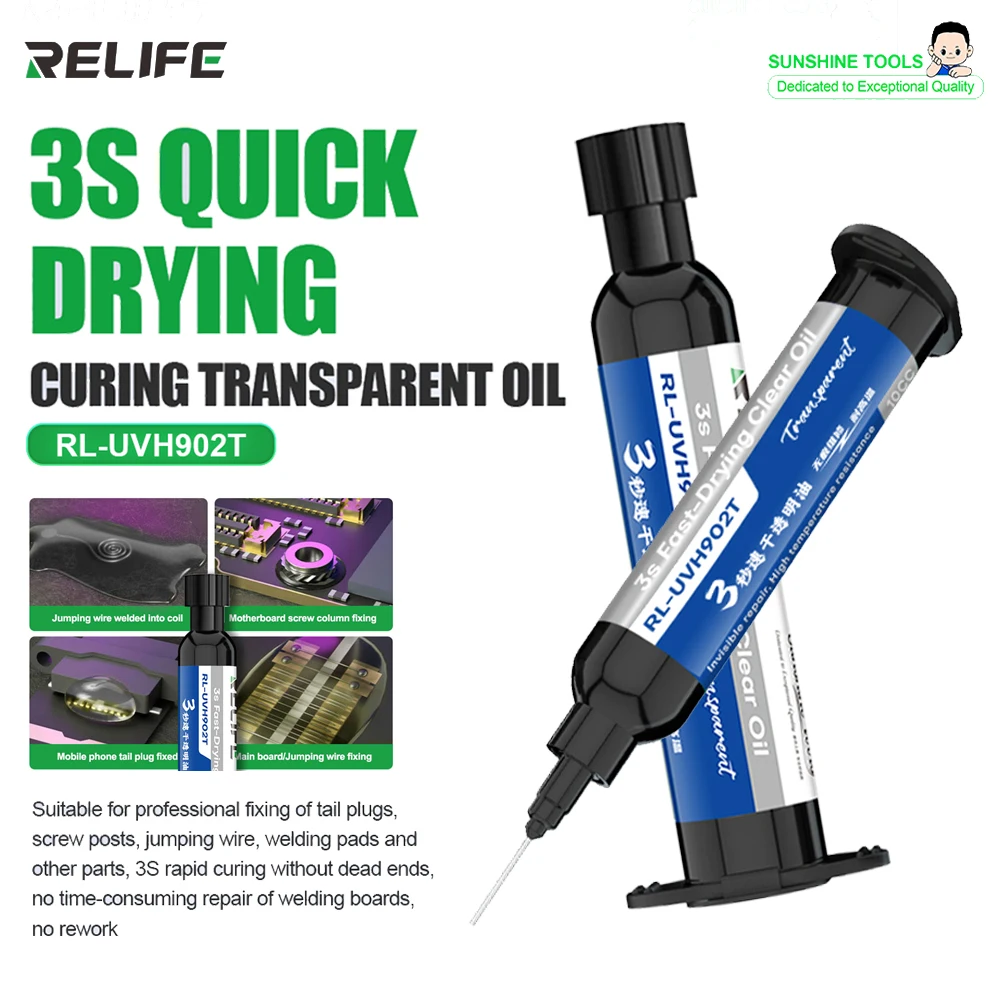 

RELIFE RL-UVH902T 3-Second Quick-Drying Transparent Adhesive for Phone Repair for Securing Connectors Wires Solder Pads Tool
