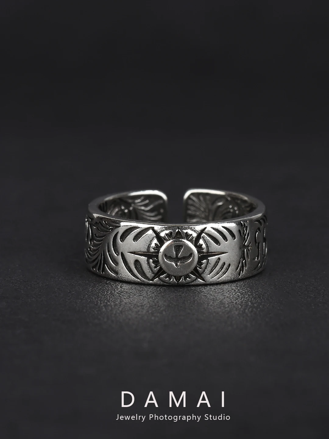 DAMAI High Bridge Wu Lang Tang Cao Wen Men Ring Men's Fashion Phoenix Tail Flying Eagle Feathers Carved Vintage Personality M...