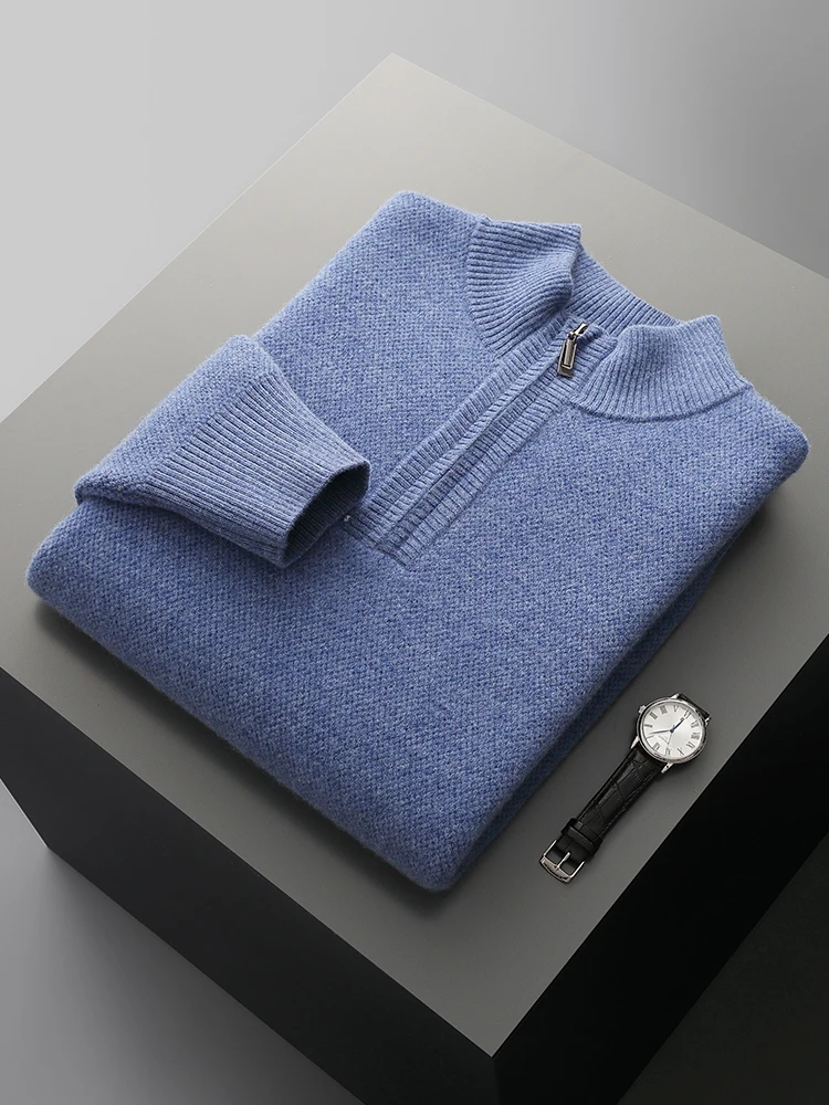 

ANGEL Men Mock-neck Wool Sweater Zipper Smart Casual Pullover 100% Merino Wool Knitwear Autumn Winter Soft Comfy Basic Tops