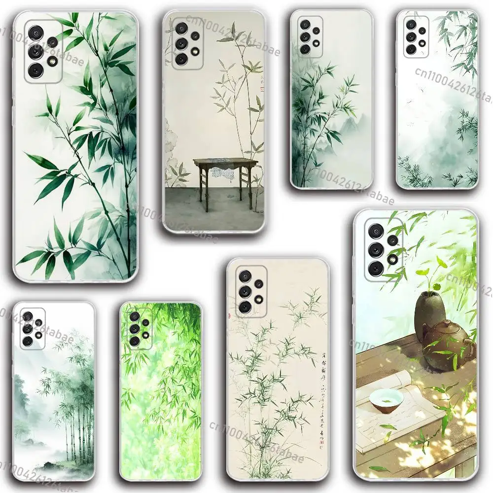 

Chinese Style Bamboo Elegant Fashion Phone Case Silicone For Samsung S30,23,21,22,20FE lite,S10,9PIus Note20ultra Transparent