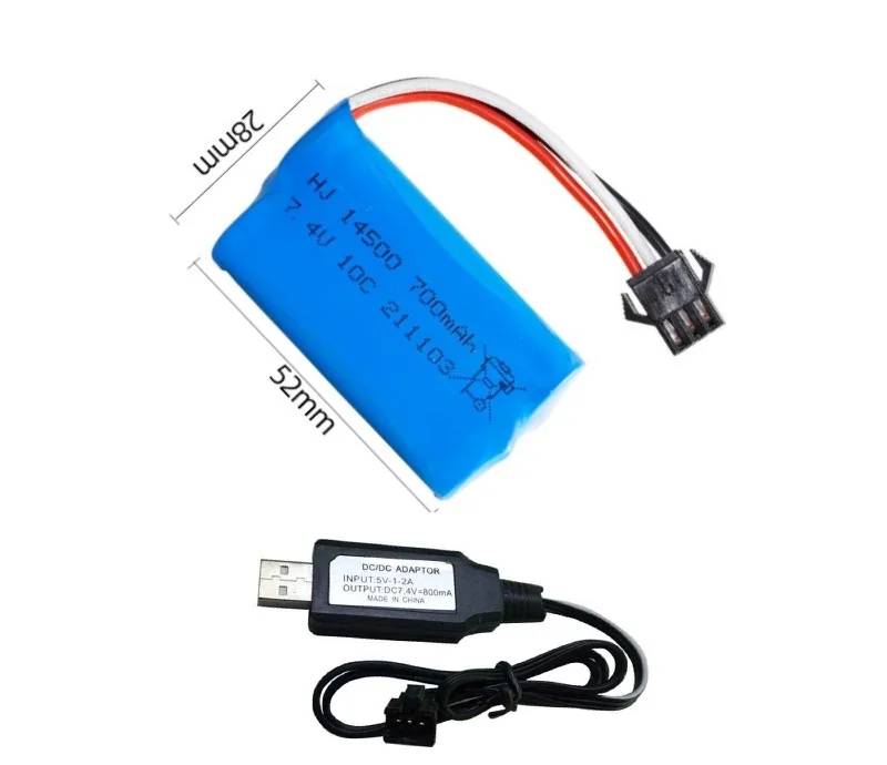 SM-2P Plug 14500 2S 7.4V 700mAh Li-ion battery/USB charger for Water Gel Gun Blaster R/C Toys stunt cars R/C car models battery