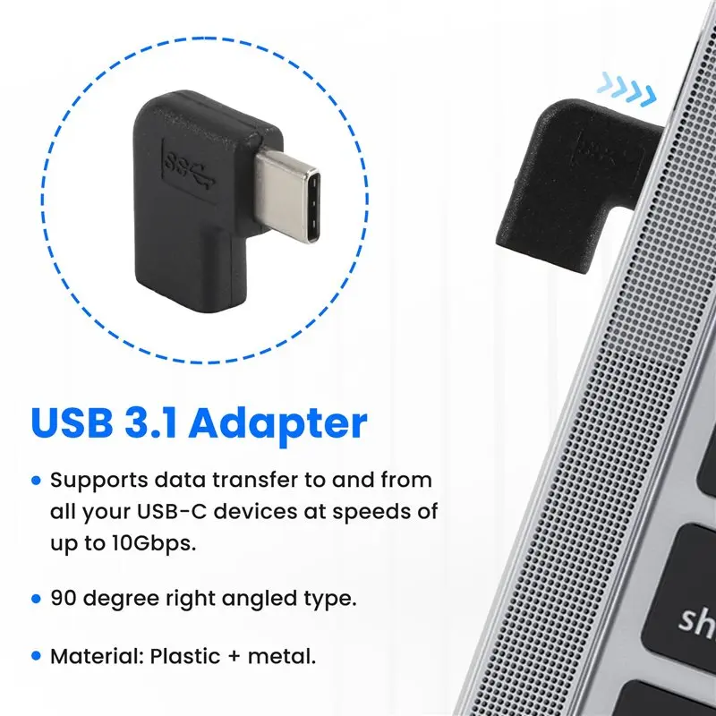 ABKQ-90 Degree Right Angle USB 3.1 Type C Male To Female USB-C Converter Adapter