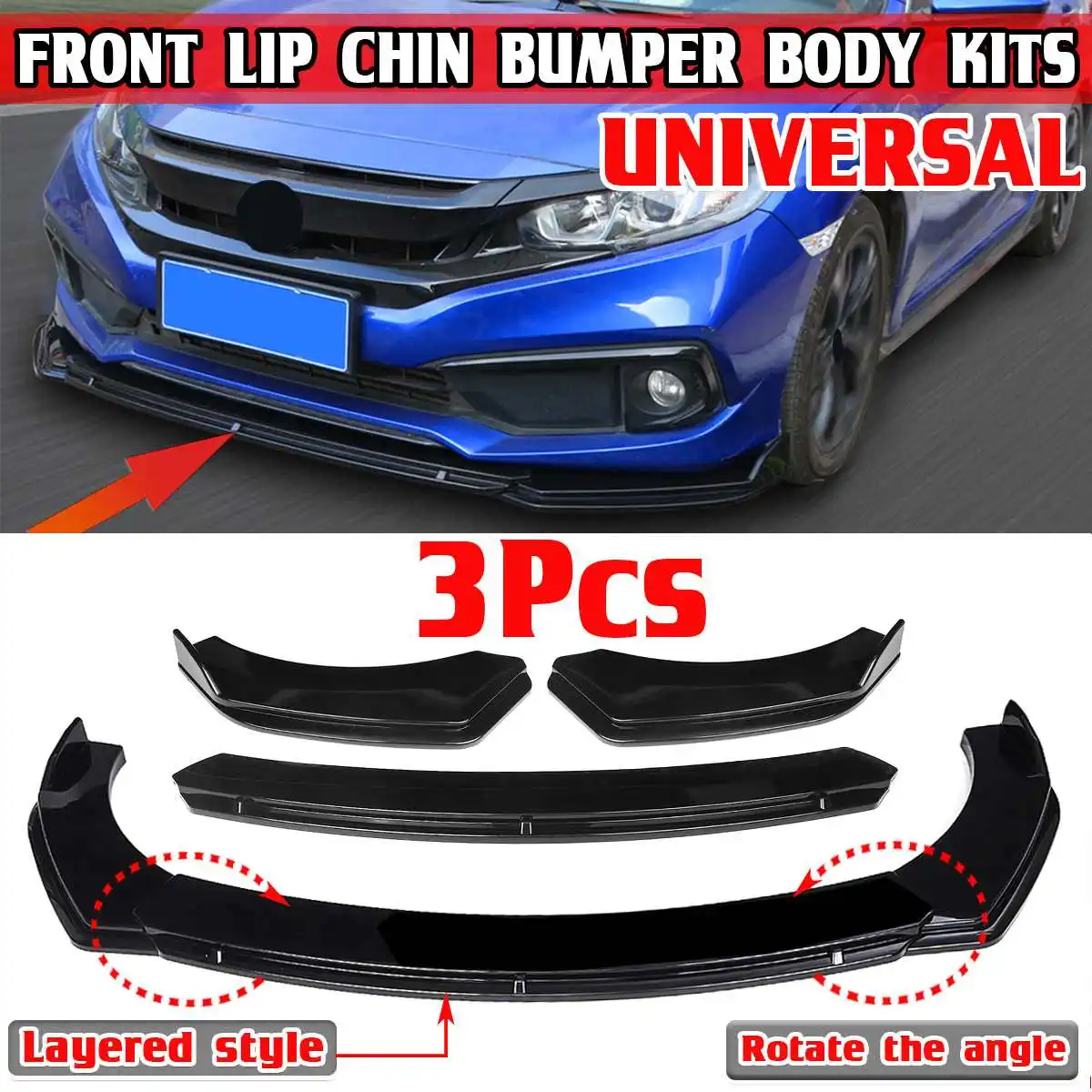 Universal Car Front Bumper Lip Body Kit Spoiler Splitter Diffuser Protector Cover For AUDI A3 A4 A5 S3 S4 S5 RS5 S-line A6 A7 A8