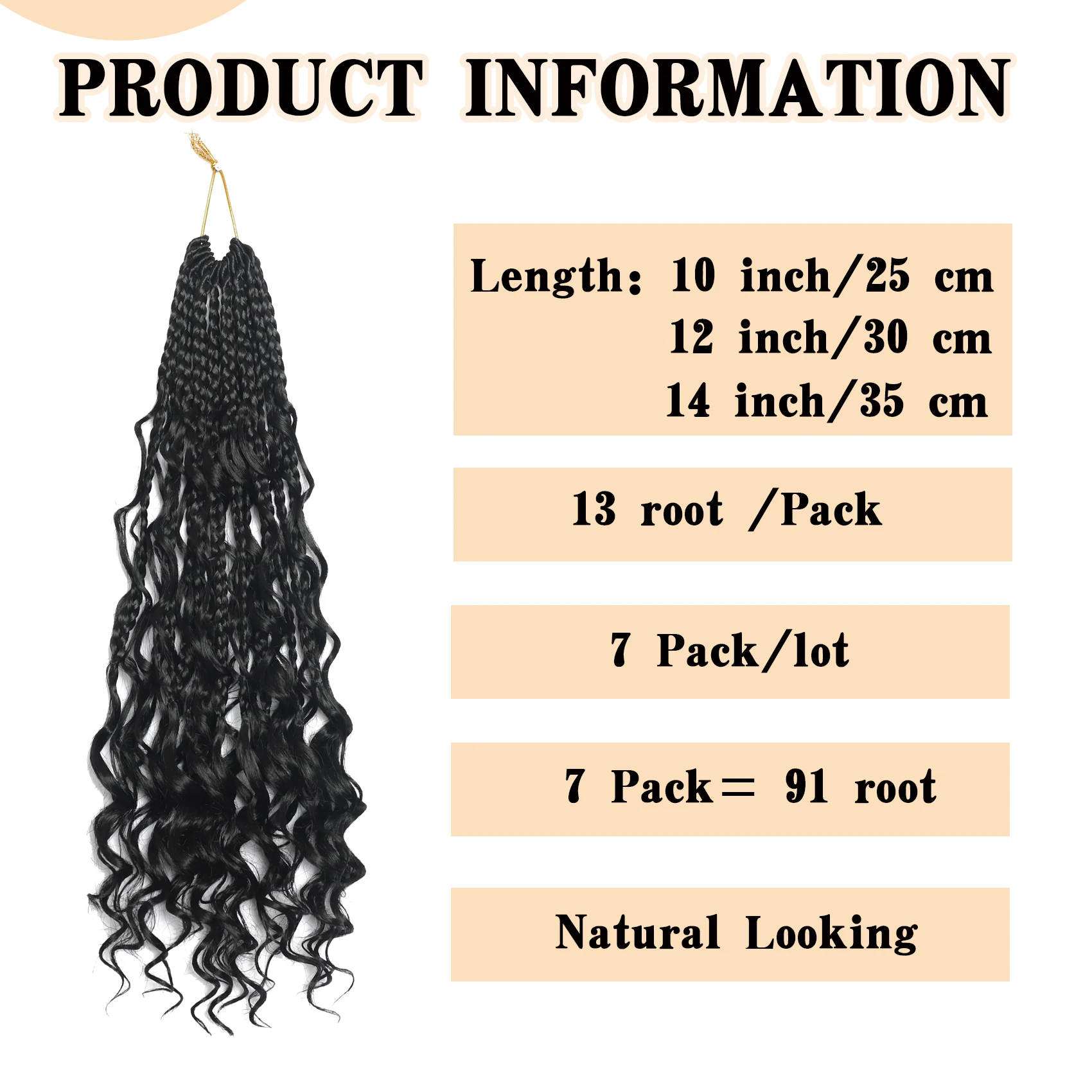 7-pack Boho Box Braids Goddess Box Braids Gehaakt haar Boheemse hippievlechten Vlechthaar Box Braids met krullend synthetisch