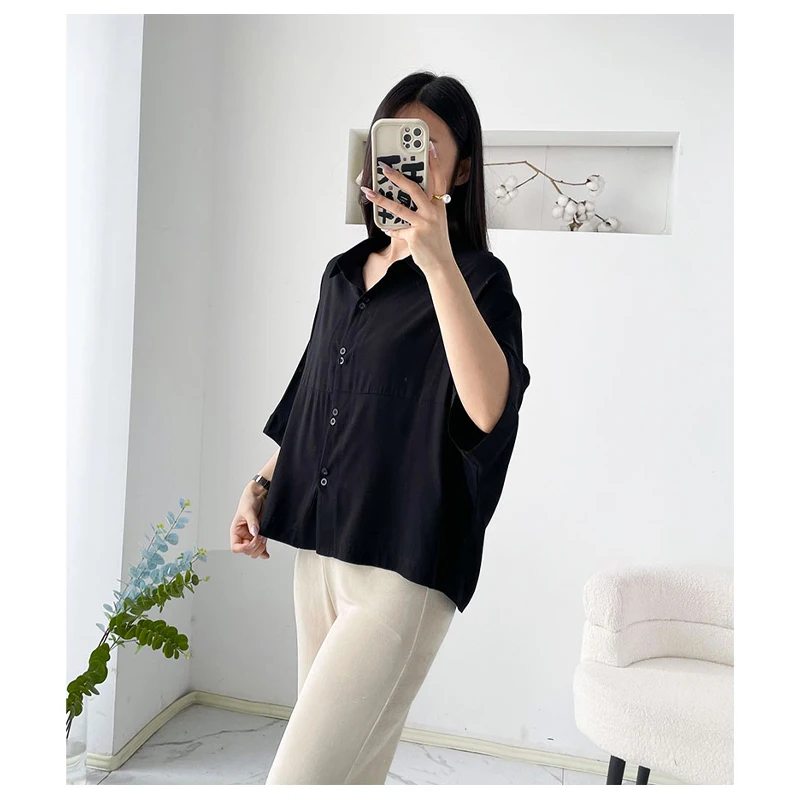 

Cotton Silk Summer Women Bat-sleeve Shirt Loose Casual Shirt Comfortable Loungewear Soft Cool Sweat Absorbent Top