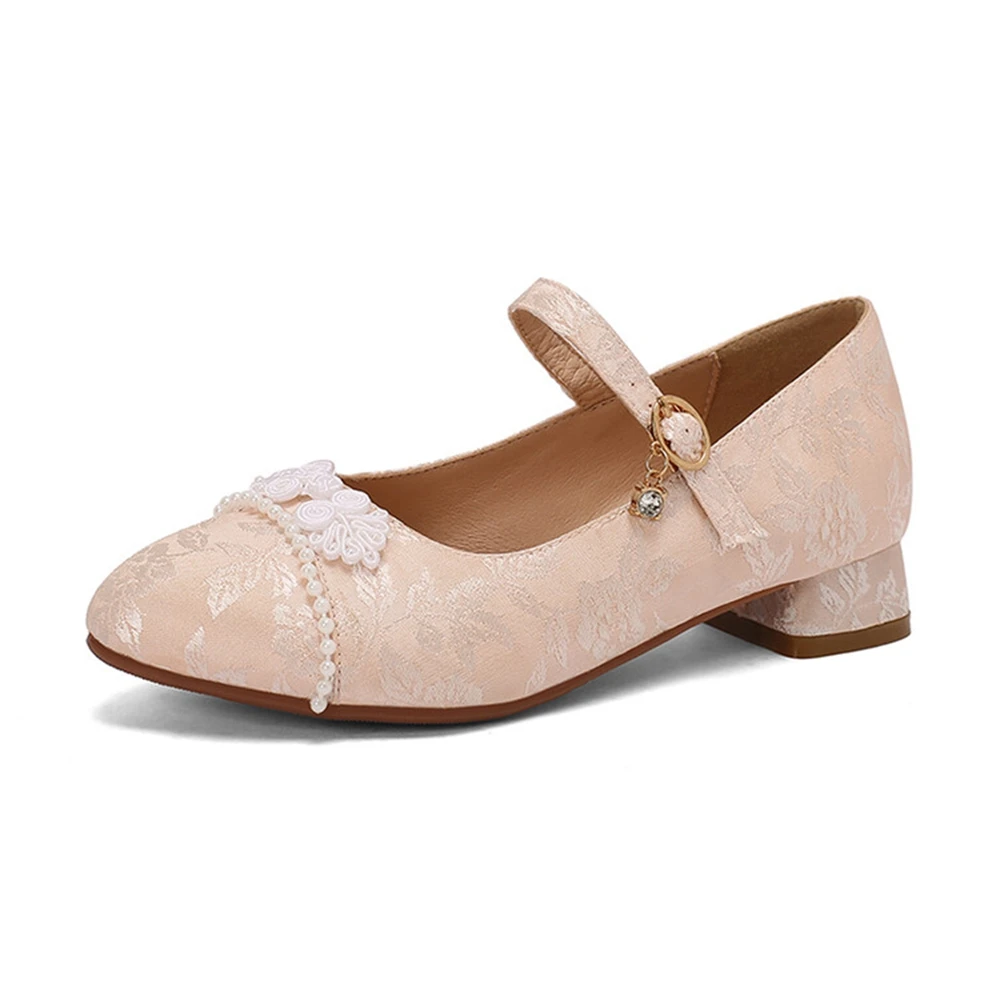 Women  Kawaii Pointed Medium Thick Mary Jane Rock High Heels Comfortable and Cute Retro One Button Sweet Dress Shoes D-36