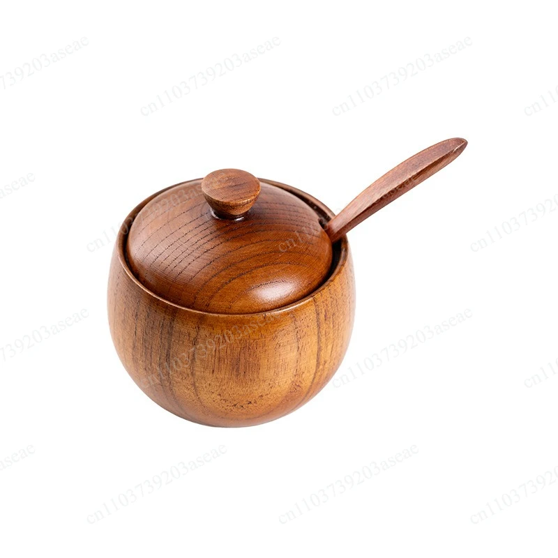 Sour jujube wood seasoning jar with lid two-piece set, wooden seasoning jar tray three-piece set
