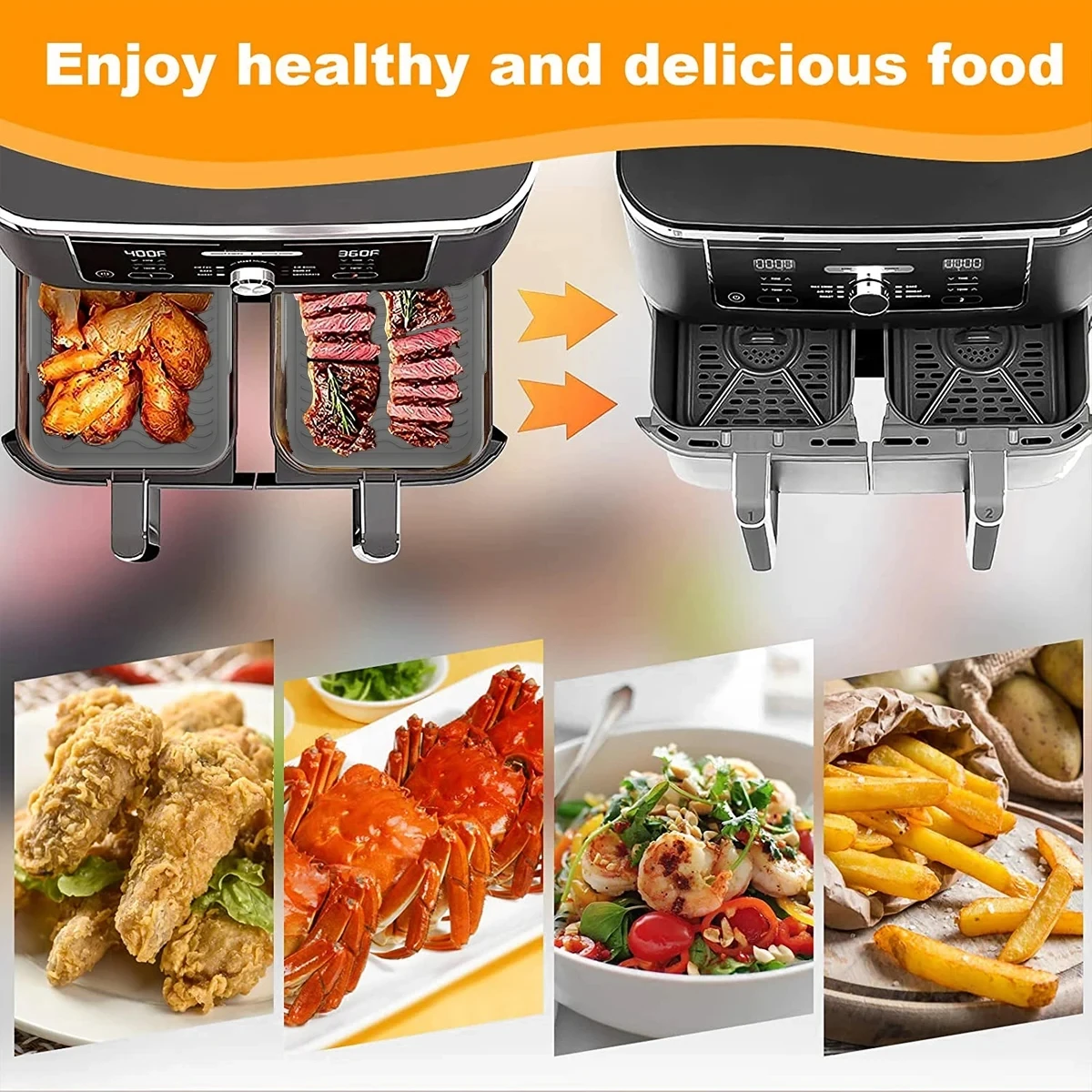 Bandeja de silicona para freidora de aire, bandeja rectangular para horno de calidad alimentaria, revestimientos de sili