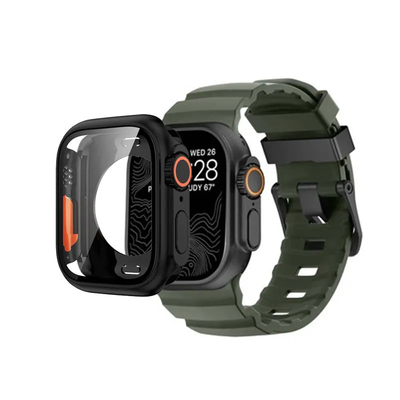 Siliconen band + behuizing veranderen naar Ultra voor Apple Watch Ultra 10 9 8 7 6 5 4 SE voor iWatch 46 mm 49 mm 45 mm 44 mm 42 mm 41 mm 40 mm 38 mm