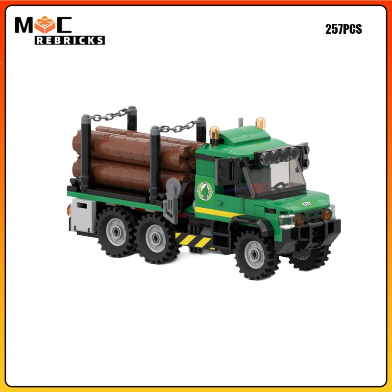 MOC Heavy Duty Off-Road Logging Truck Building Blocks Timber Transport Vehicle Model Wood Hauler Freight Toy Adult Gift