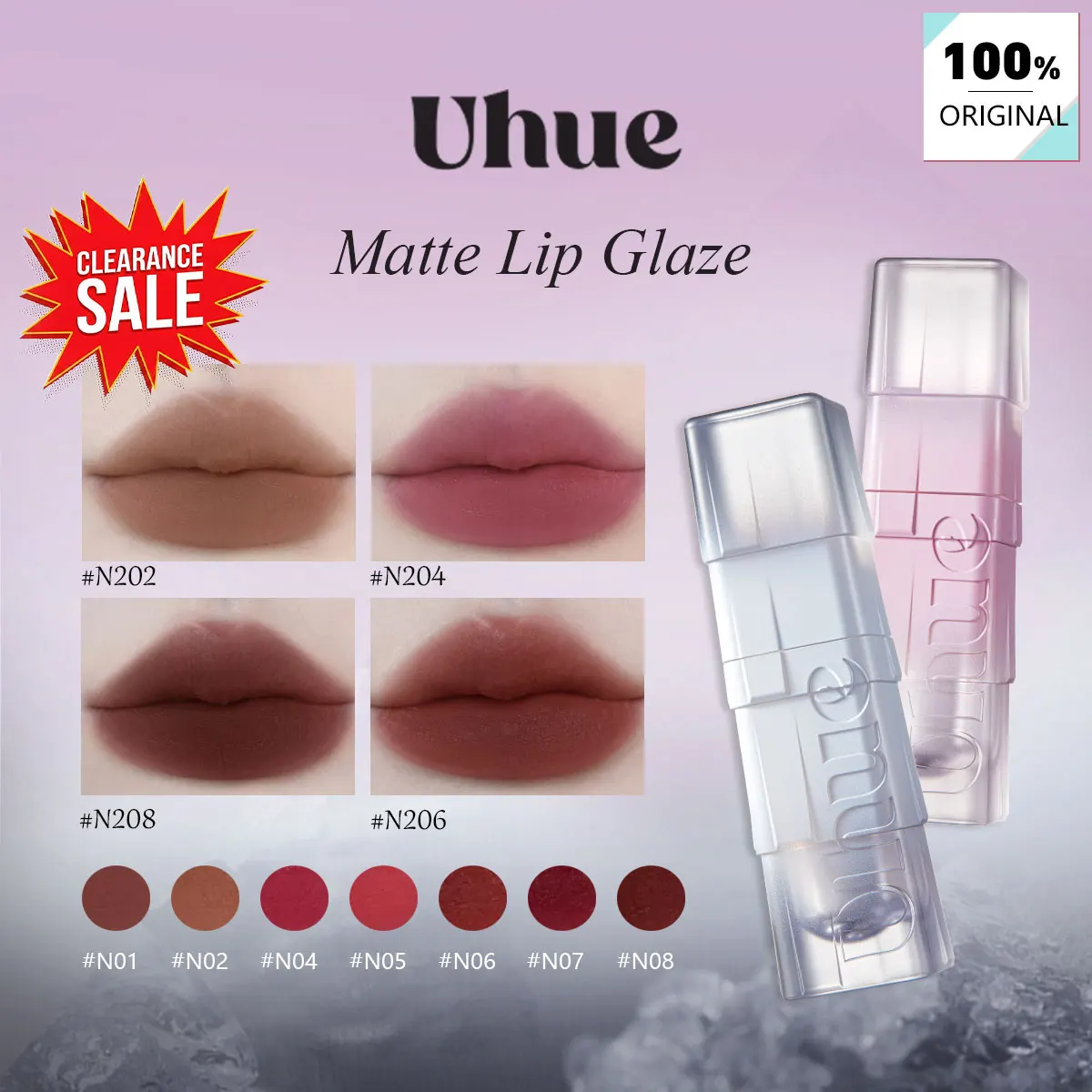 [ClearanceSale] Uhue Matte Lip Glaze,Matte Texture,Smooth & Lightweight,High-end Matte Finish,Long-lasting & Transfer-Resistant
