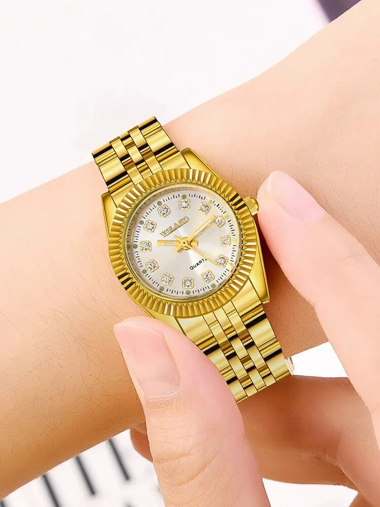 1 PCs Fashion Gold Steel Band Women\'s Quartz Watch