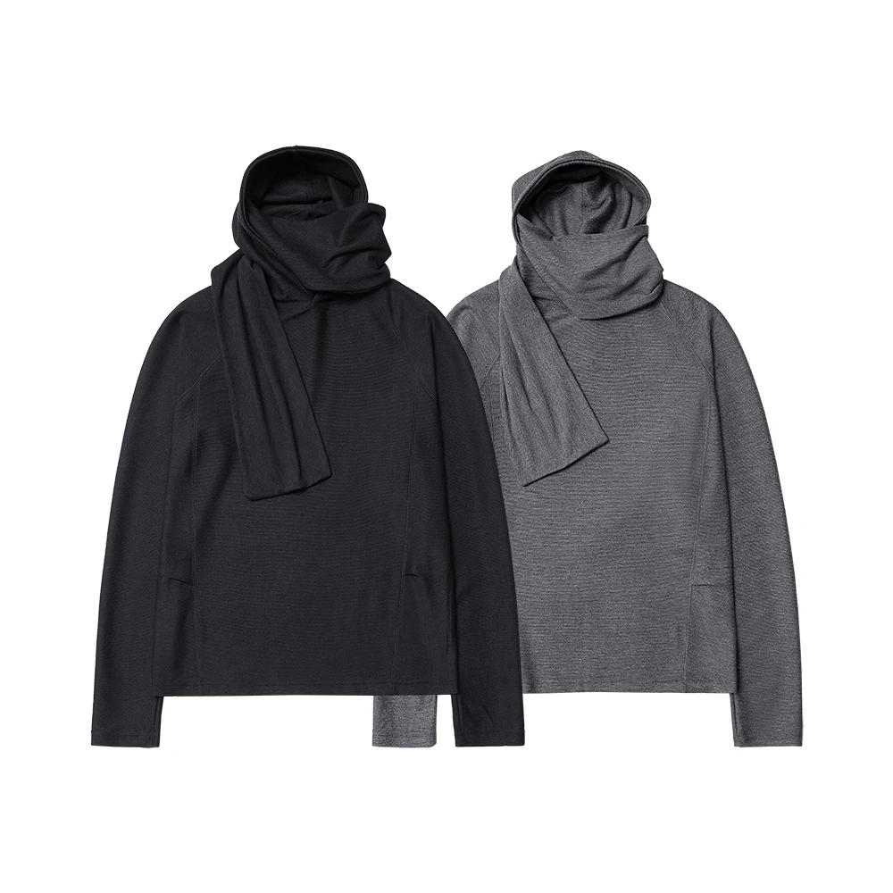 2025 Spring Men's New Hooded Bottom Shirt Layering Poncho Scarf Neck Hooded Niche Design Loose Pullover Sweatshirt Top