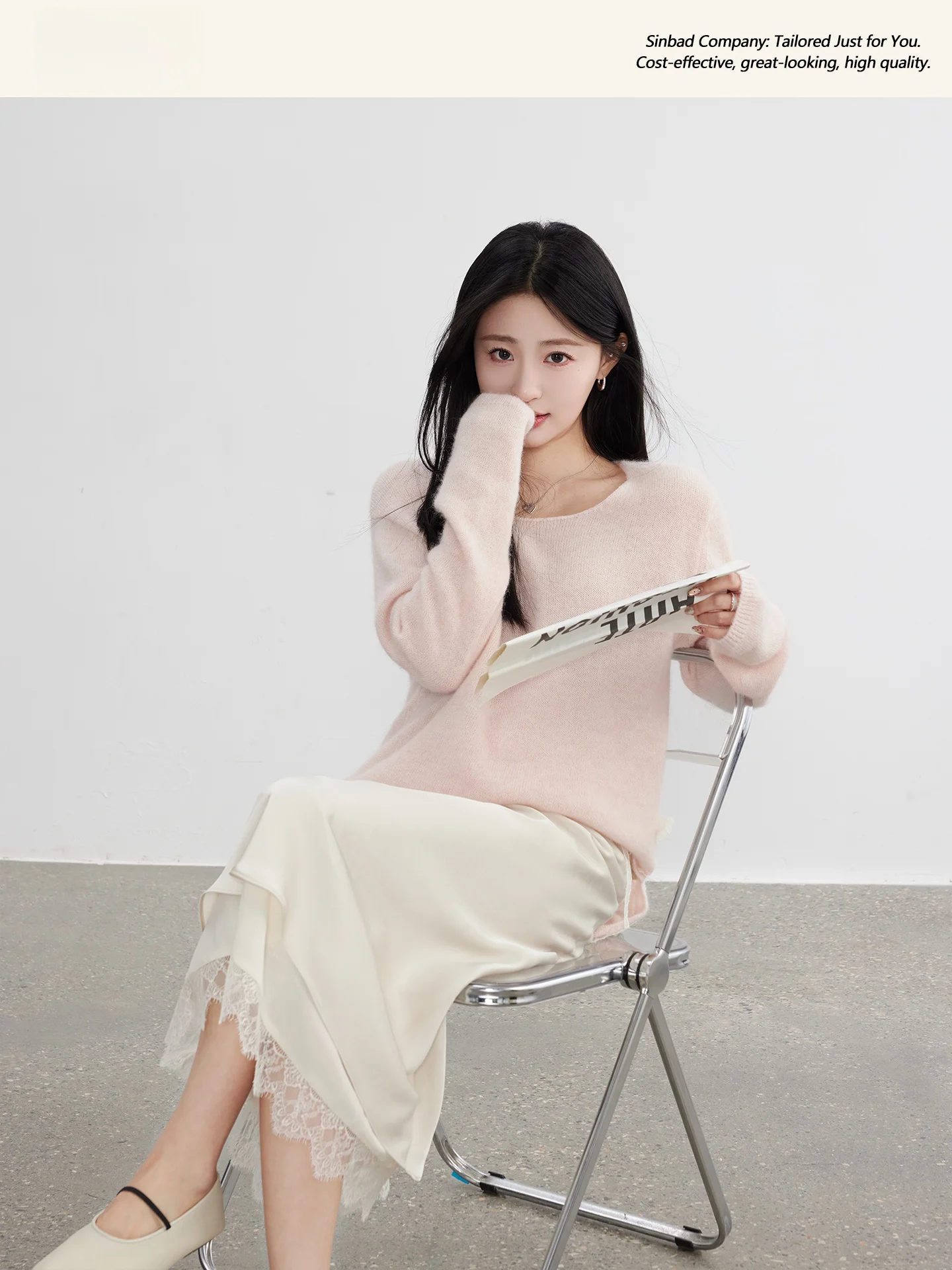 

Soft Gentle Women's Long Sve Sweater Micro Transparent Satin Skirt Loose Fit Comfortable Spring Online Exclusive Sle